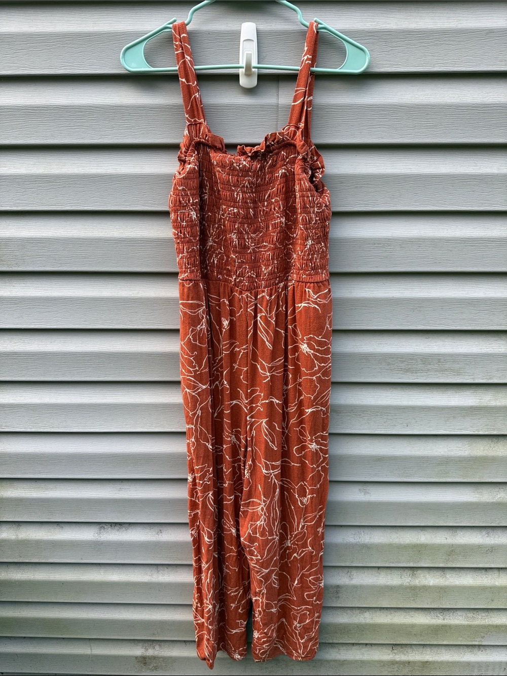 Maurices Rust Floral Smocked Wide-Leg Jumpsuit
